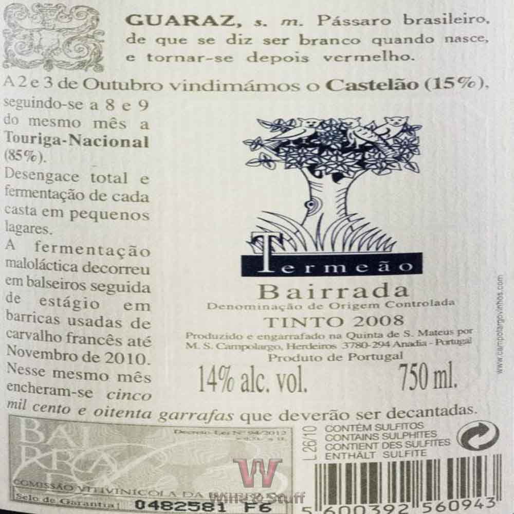 Campolargo Termeão Pássaro Vermelho 2008 Red